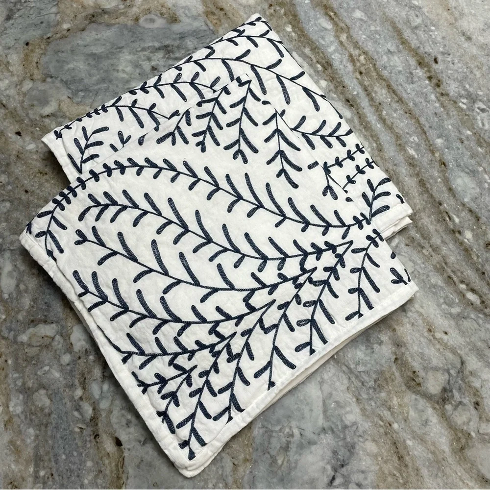 Ballard Designs Ada Embroidered Euro Shams Linen Cotton Blend Set of 2